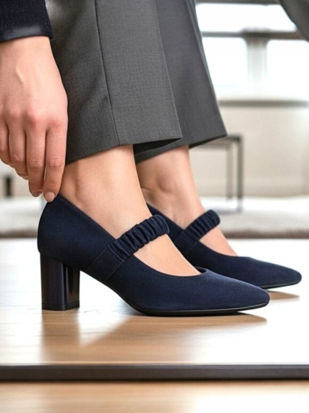 ARA Leda Midnight Blue Suede Patent Heel Mary Jane Pump Size 10